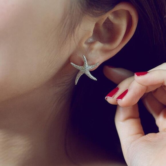 Vivid Starfish Full Zircon Stud Earrings for Women, EVGG1038 - Picture 8 of 9